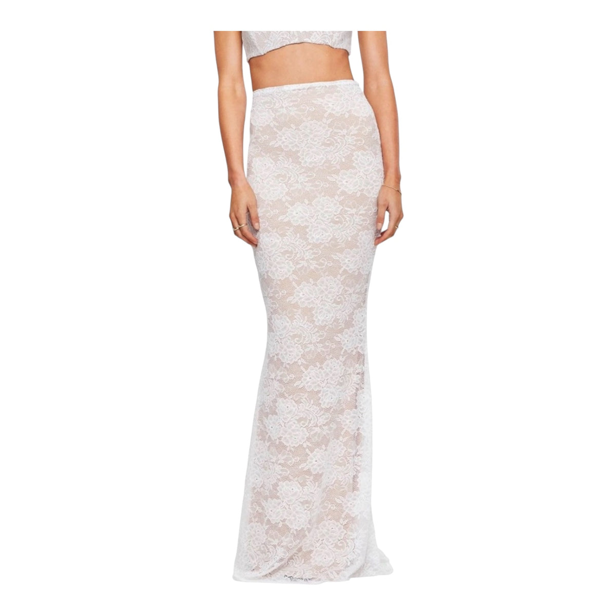 Nookie Heaven Lace Crop Top and Maxi Skirt Set White Sz Medium