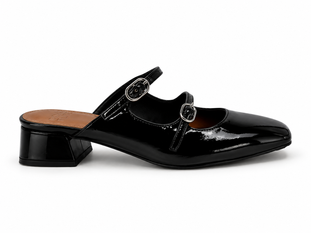 Donald Pliner Tria Double Strap Mule Black Patent Leather Sz 7 $228