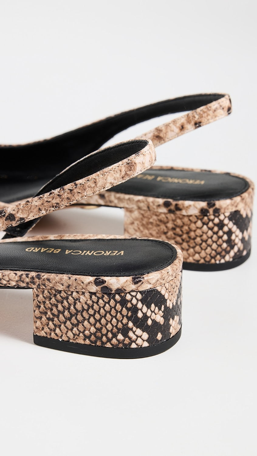 Veronica Beard Cecile Slingback Pumps Latte/Black Snake Embossed Size 7