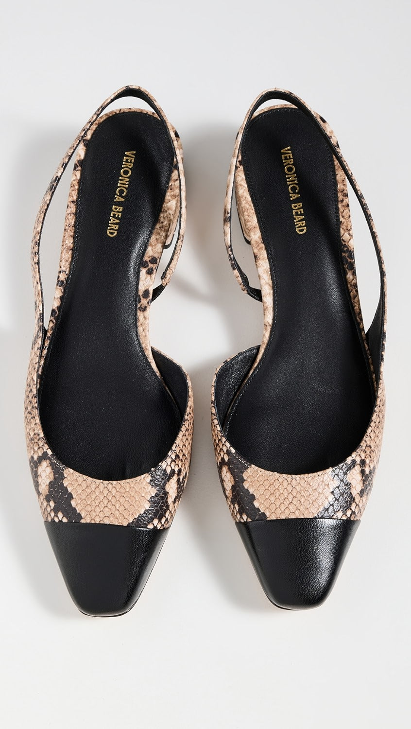 Veronica Beard Cecile Slingback Pumps Latte/Black Snake Embossed Size 7