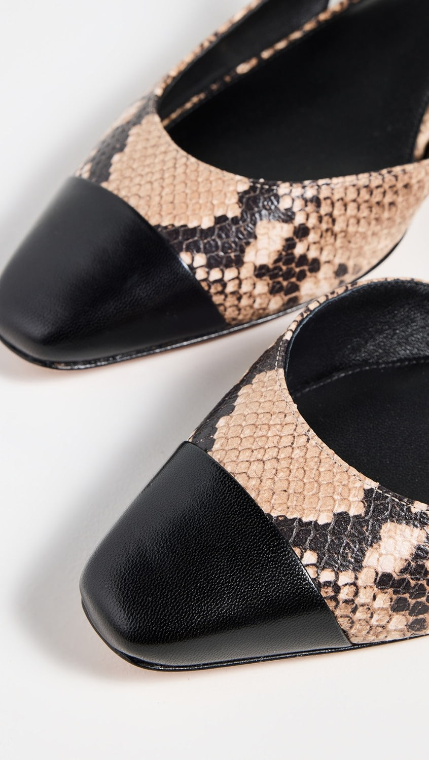 Veronica Beard Cecile Slingback Pumps Latte/Black Snake Embossed Size 7