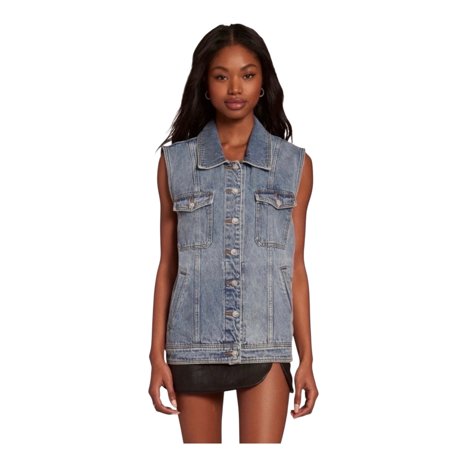 AMANDA UPRICHARD
RHINESTONE EMBELLISHED
BUTTON
GREYSON DENIM VEST Sz Small