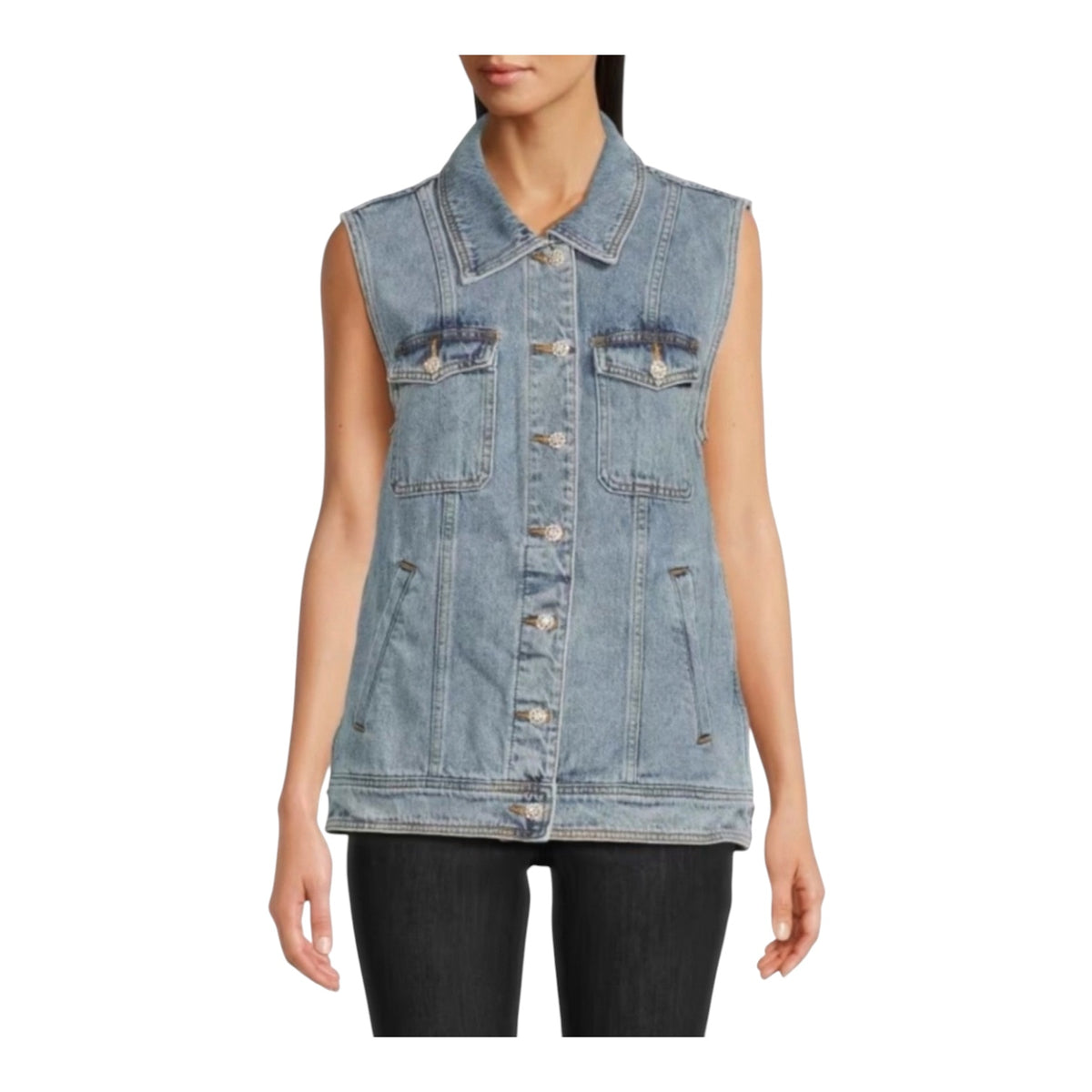 AMANDA UPRICHARD
RHINESTONE EMBELLISHED
BUTTON
GREYSON DENIM VEST Sz Small