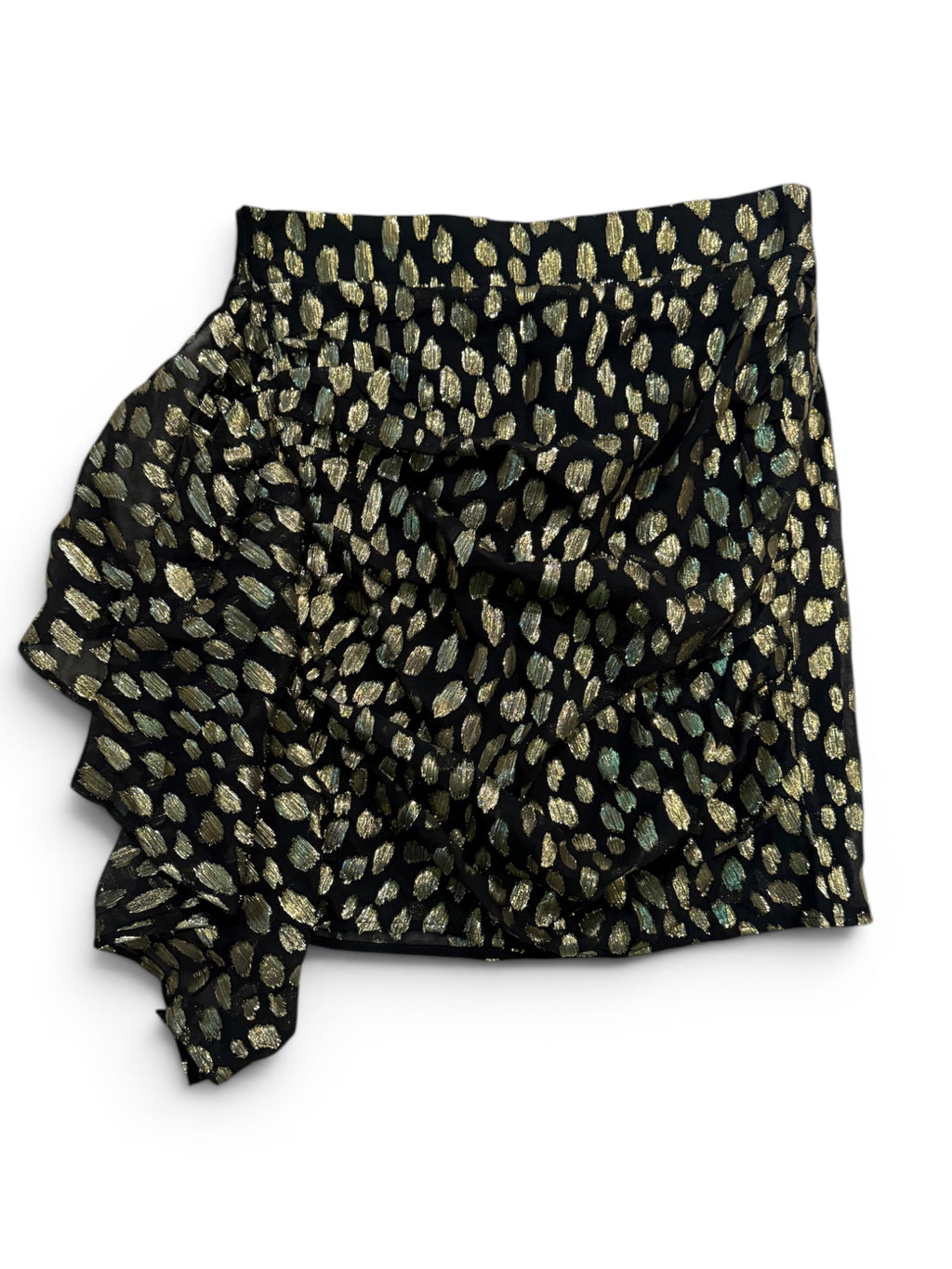 RHODE Hannah Black Gold Metallic Silk Blend Ruffle Mini Skirt $365