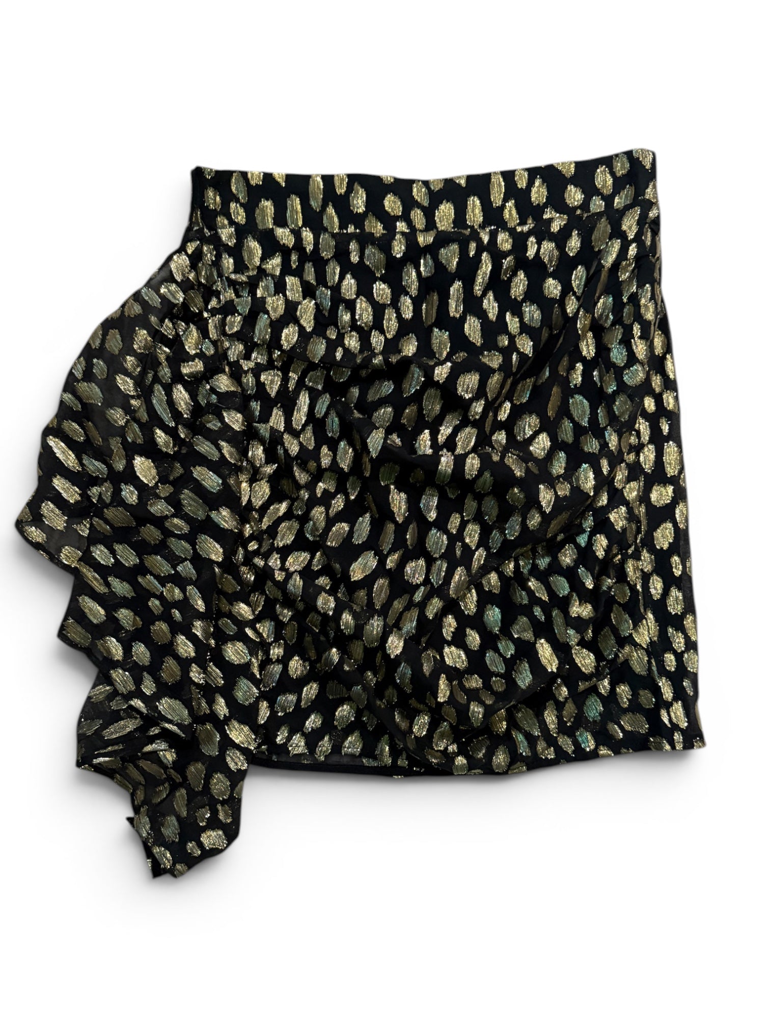 RHODE Hannah Black Gold Metallic Silk Blend Ruffle Mini Skirt $365