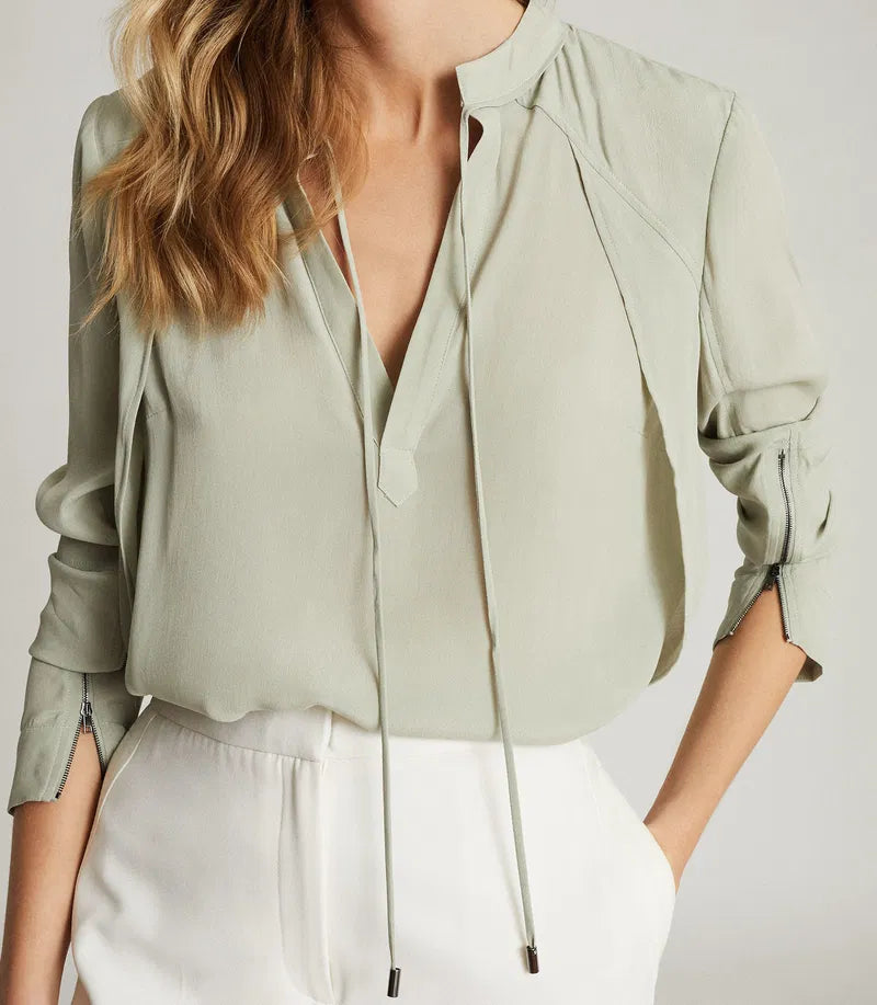 REISS Frances Zip-Cuff Detail Blouse – Pistachio Green
Size 10 $295