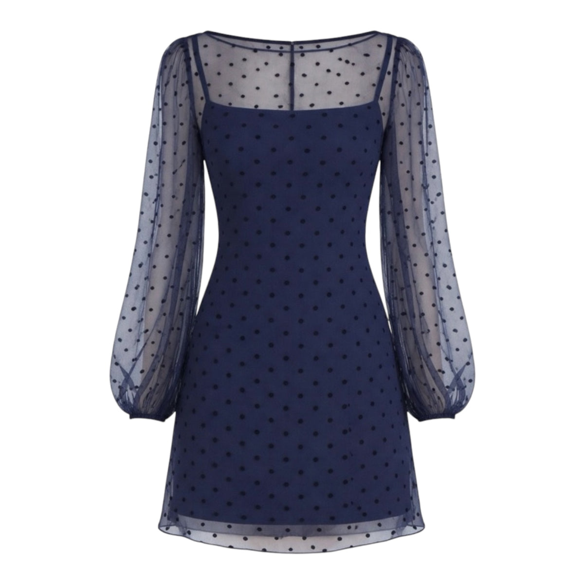 Amanda Uprichard Navy Sheer Polka Dot Mini Dress Keyhole Back Long Sleeve Small $248