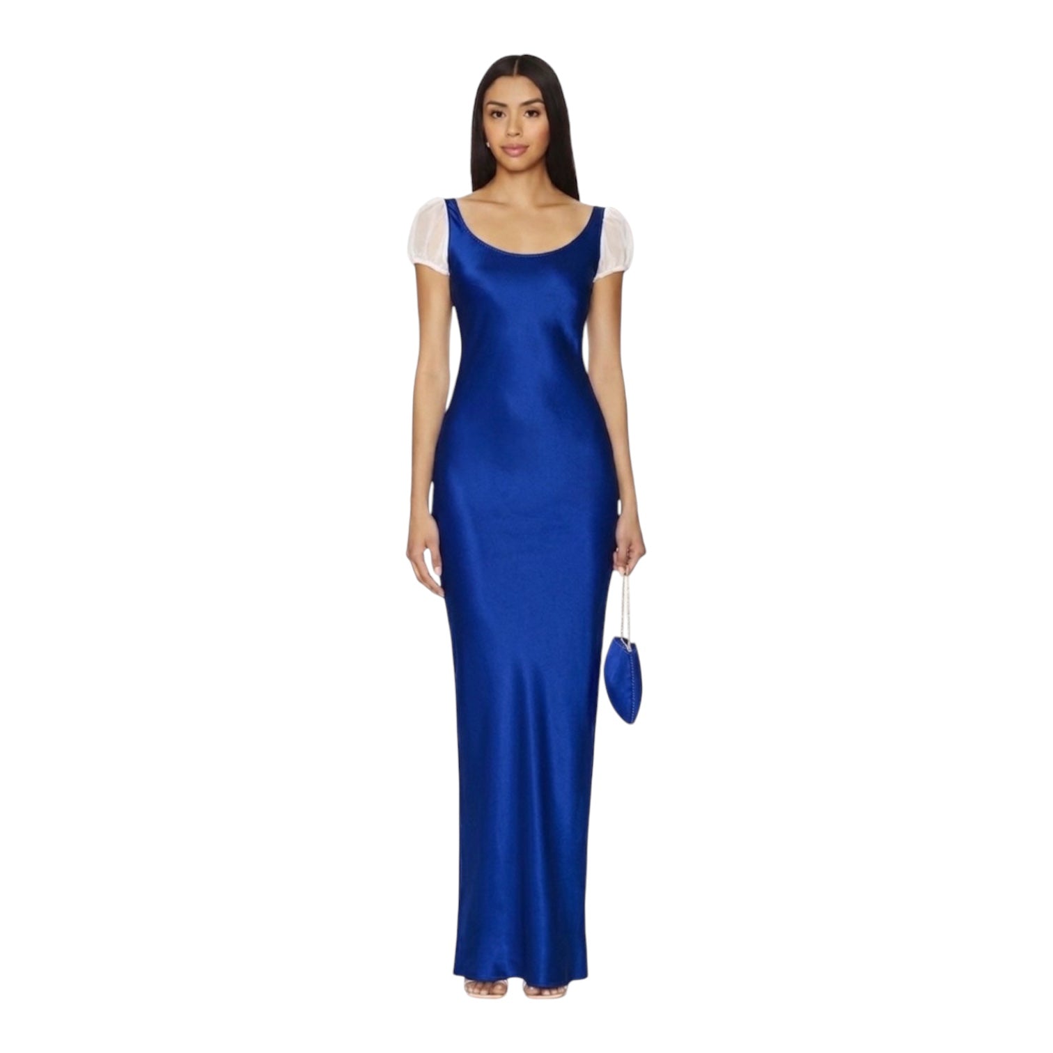 Amanda Uprichard Senna Maxi in Royal Blue Sheer Puff Sleeves Small