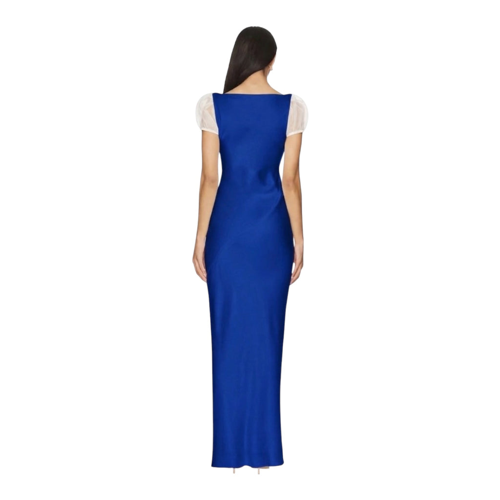 Amanda Uprichard Senna Maxi in Royal Blue Sheer Puff Sleeves Small