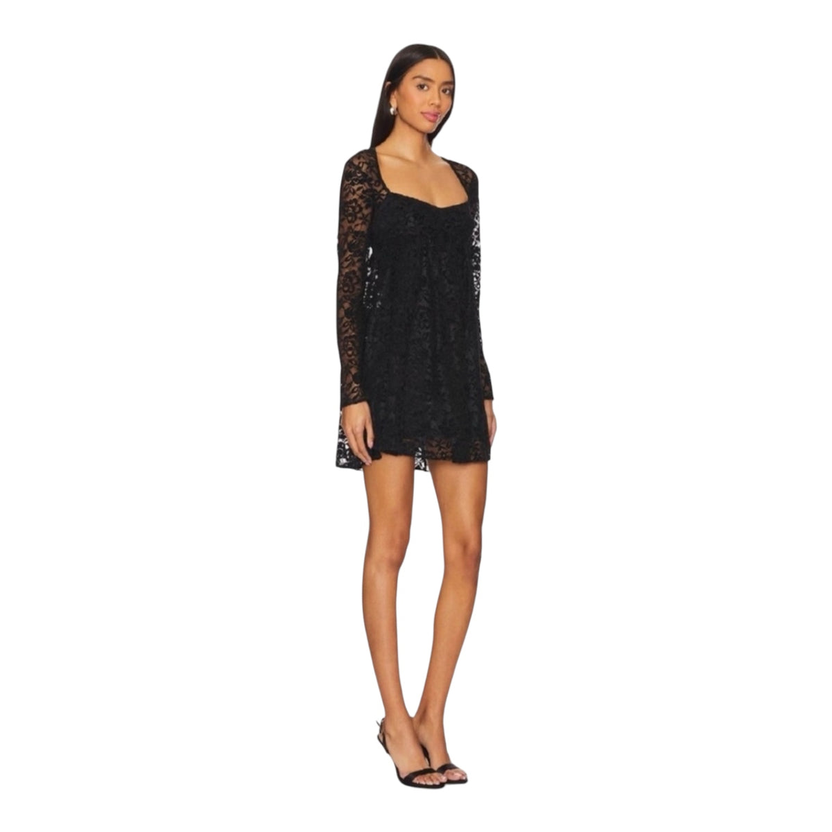 Amanda Uprichard Monet Dress Black Lace Long Sleeve Mini Size Small