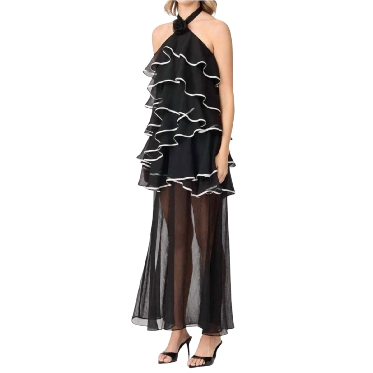 Elliatt Melissa Halter Maxi Dress Black Tiered Ruffle Gown 3X