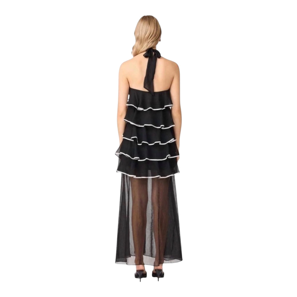 Elliatt Melissa Halter Maxi Dress Black Tiered Ruffle Gown 3X