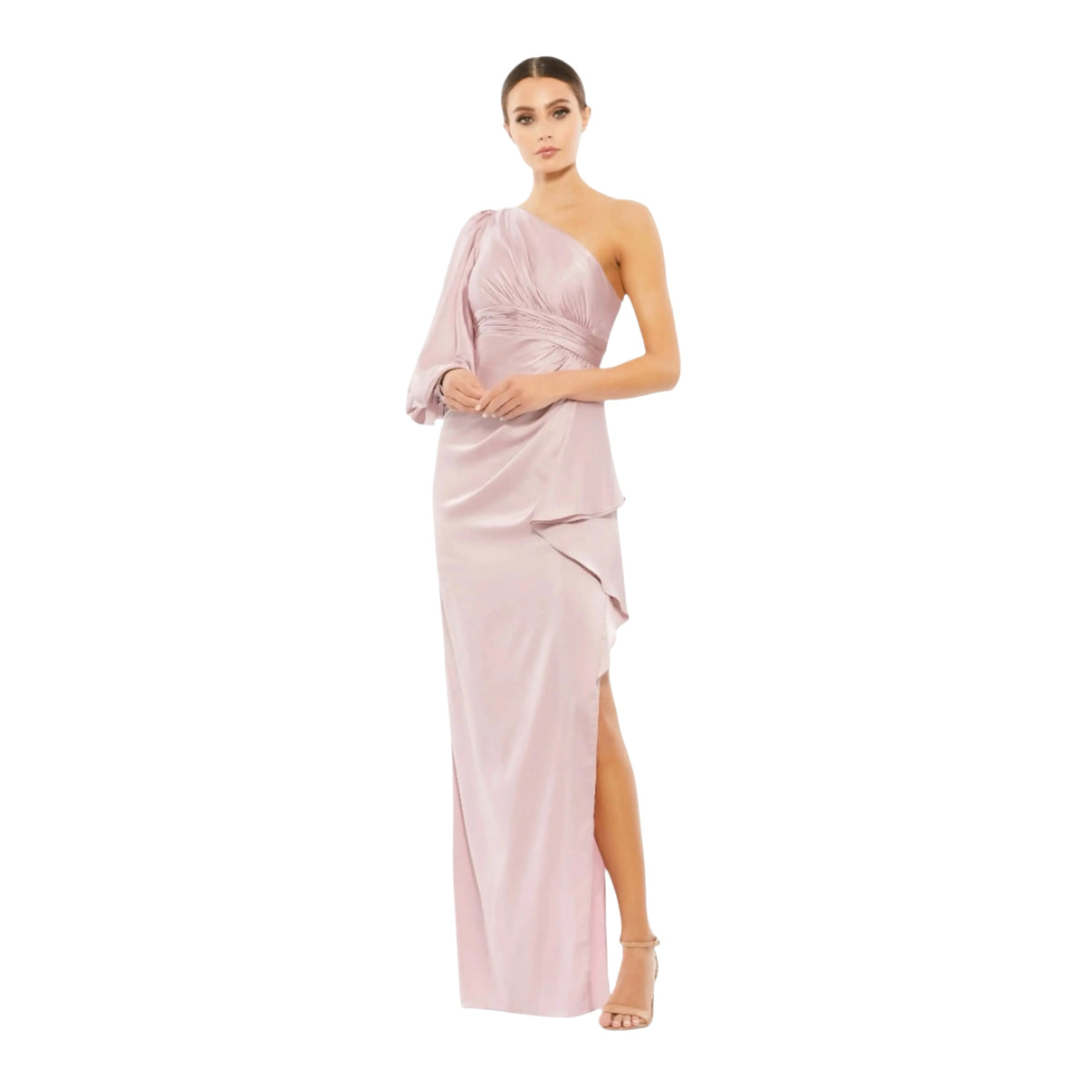 Ieena for Mac Duggal 55398 Mocha Pink One Shoulder Bishop Sleeve Gown Size 4