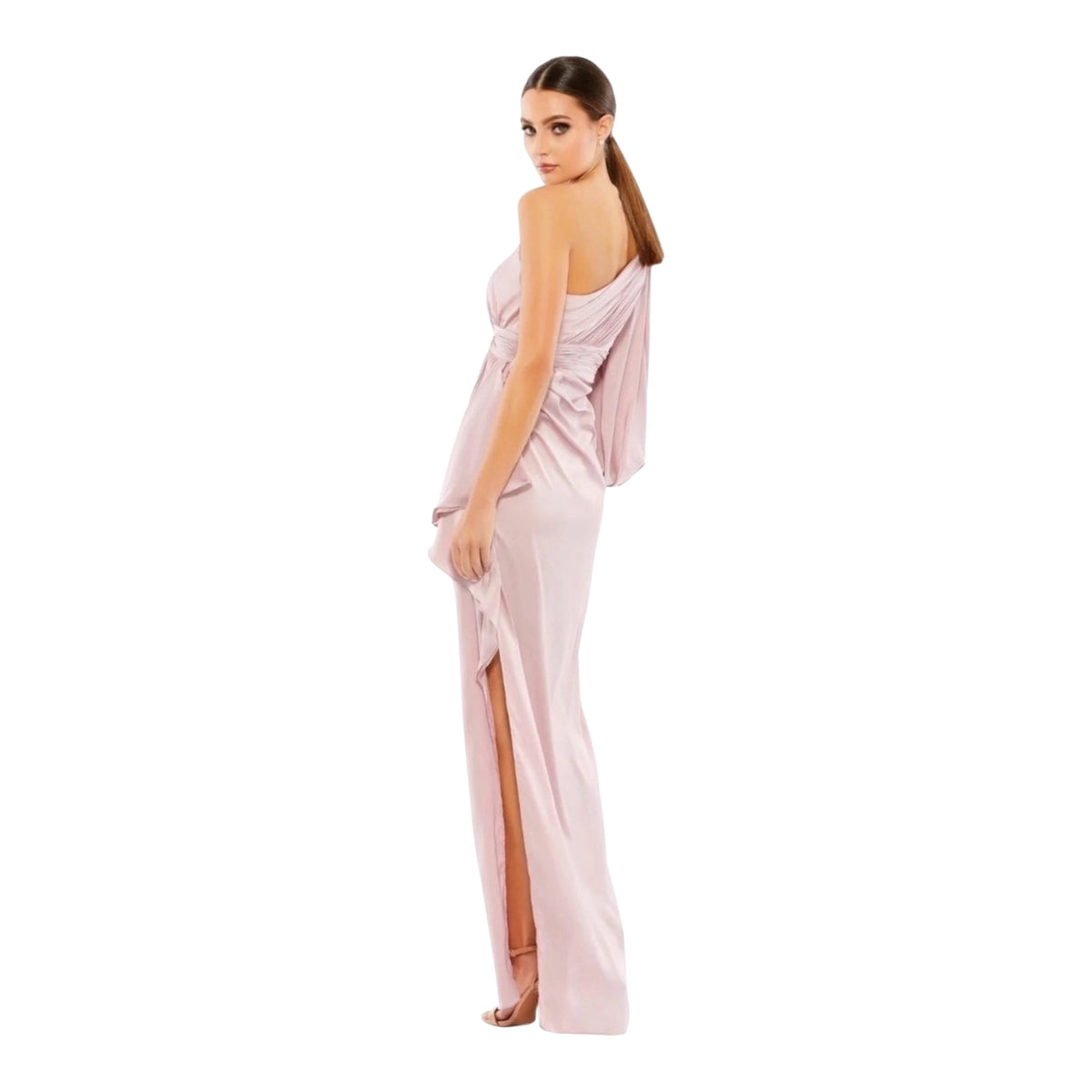 Ieena for Mac Duggal 55398 Mocha Pink One Shoulder Bishop Sleeve Gown Size 4