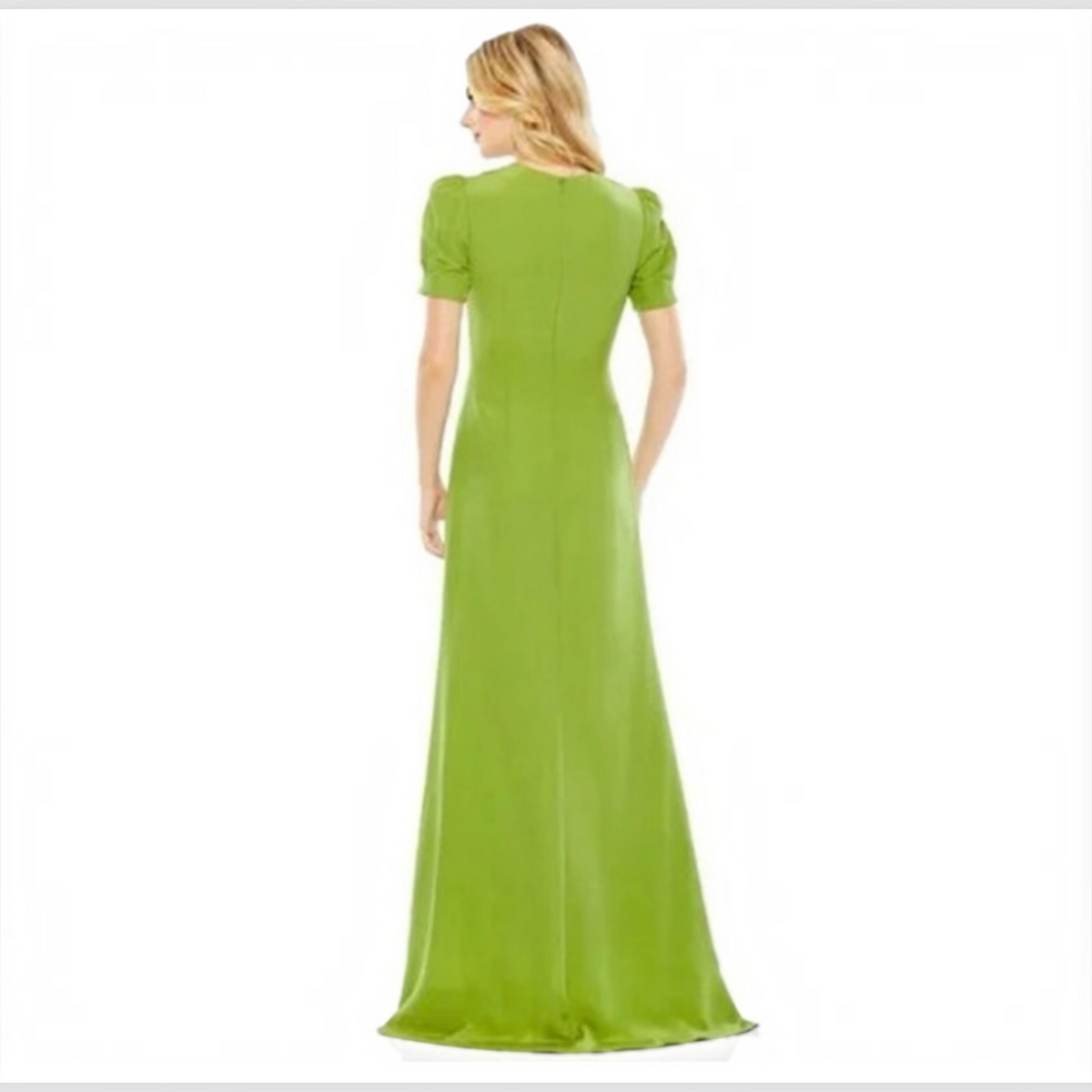 Mac Duggal Plunge Neck Puff Sleeve Cut Out Gown Apple Green