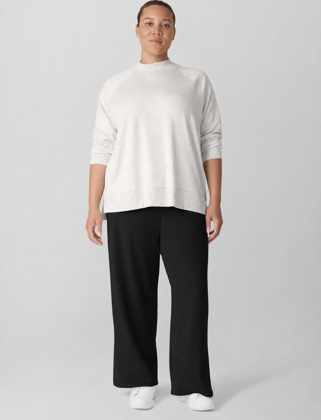 Eileen Fisher Cozy Brushed Terry Hug Side-Slit Pants Black 2X
