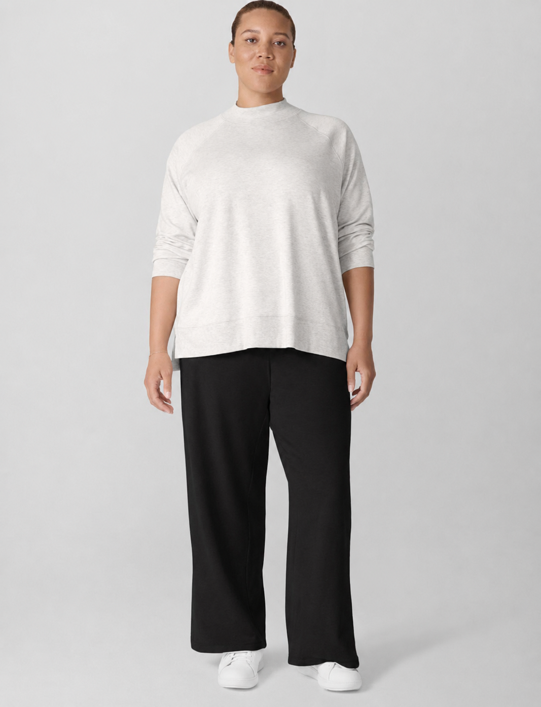 Eileen Fisher Cozy Brushed Terry Hug Side-Slit Pants Black 2X