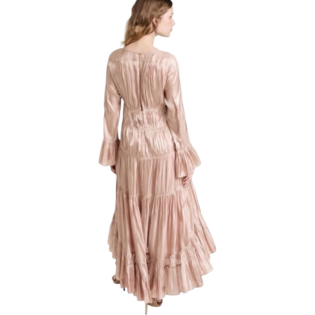 Cinq à Sept Nina Metallic Satin High-Low Dress Travertine Size 6