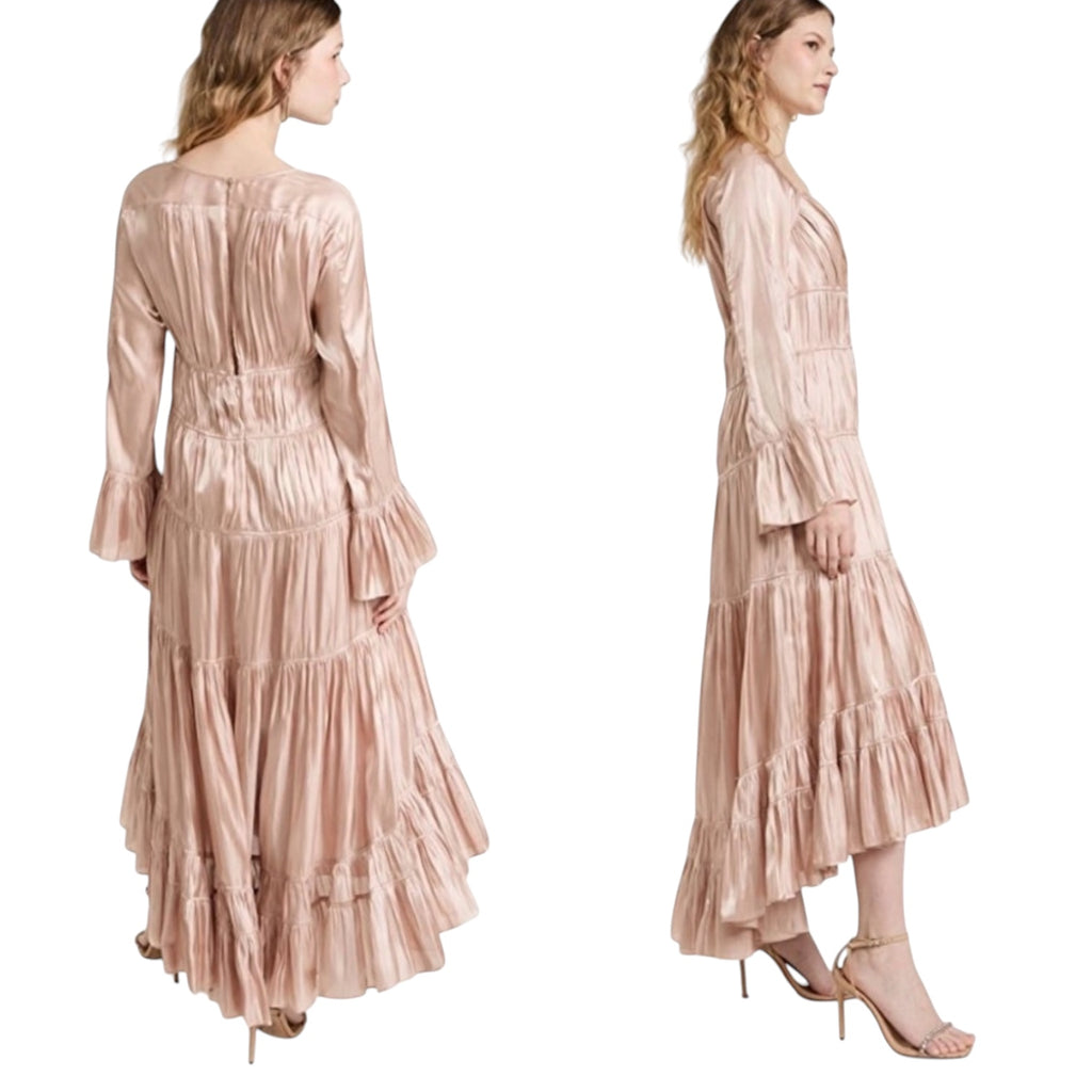 Cinq à Sept Nina Metallic Satin High-Low Dress Travertine Size 6