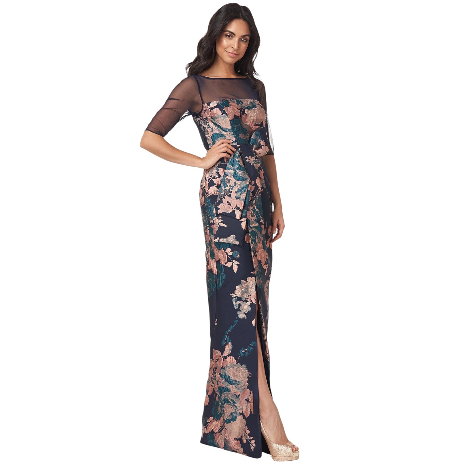 Kay Unger Catrina 3D Bow Floral Jacquard Gown Size 8