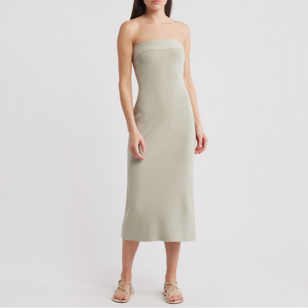 Free People Ravena Strapless Maxi Sweater Dress Lima Bean Size Large