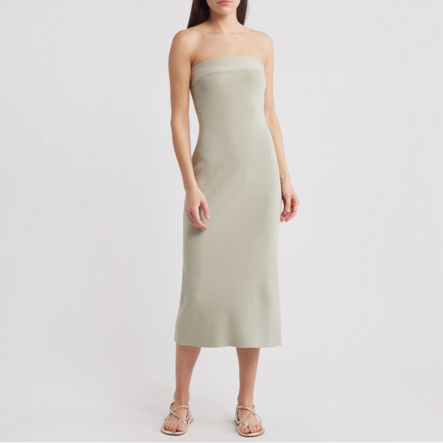 Free People Ravena Strapless Maxi Sweater Dress Lima Bean Size Large