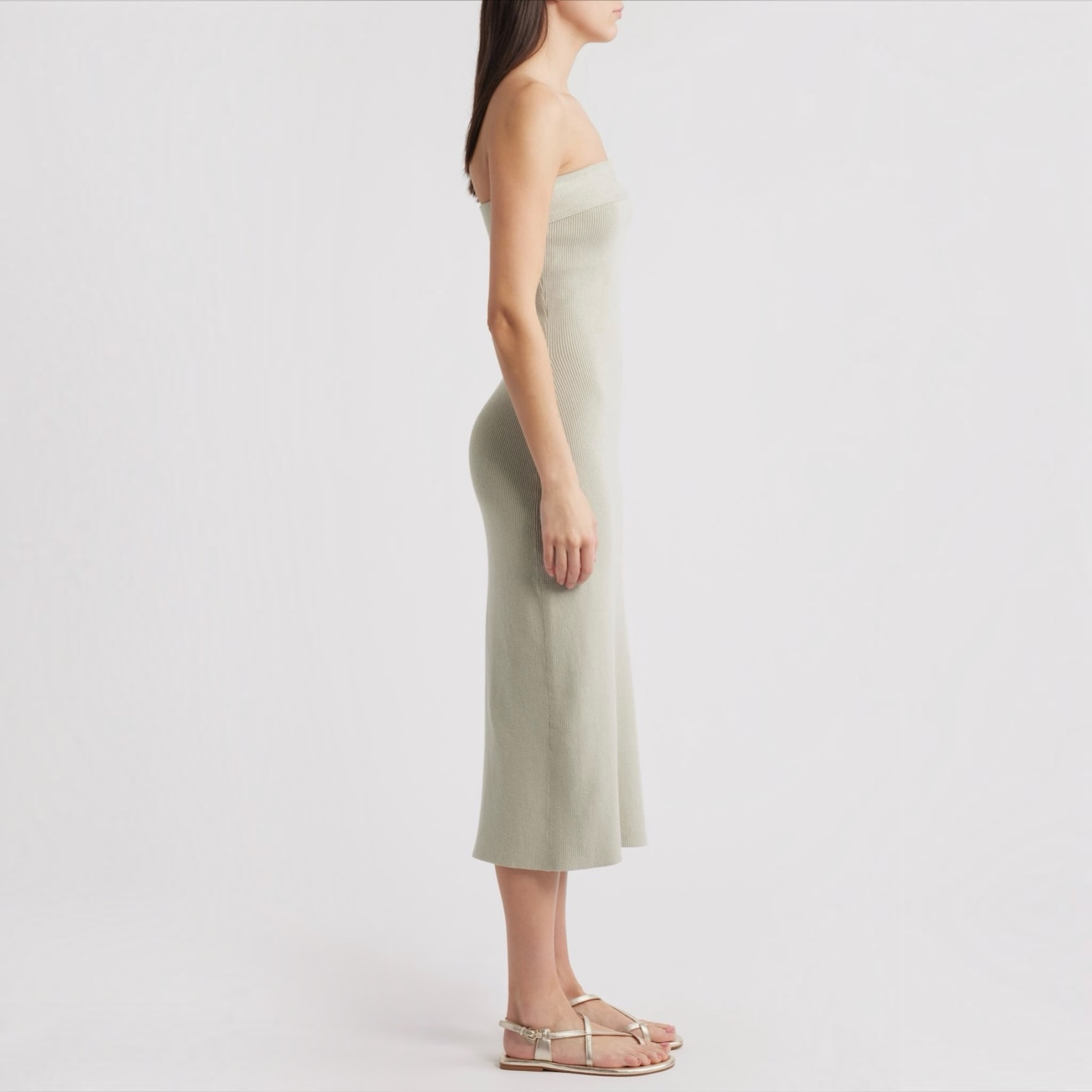 Free People Ravena Strapless Maxi Sweater Dress Lima Bean Size Large