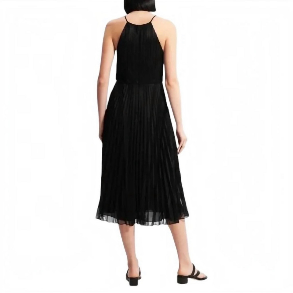 Theory Pleated Lace Halter Midi Dress in Black Size 4