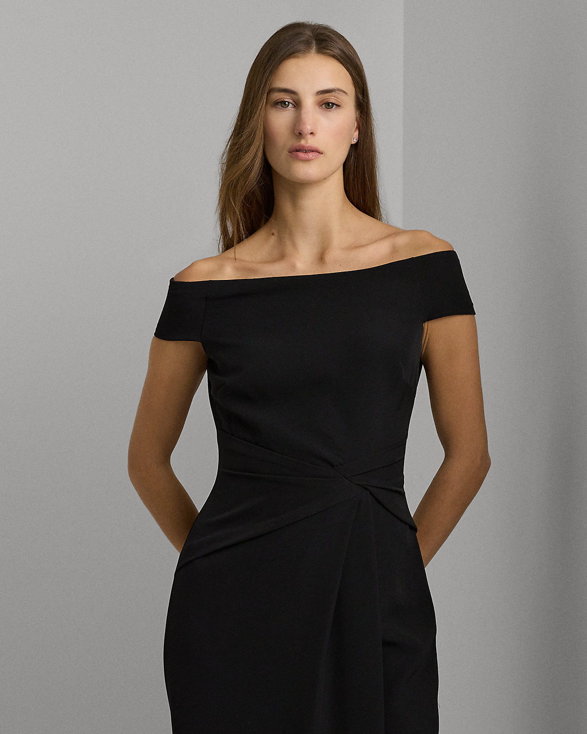 Lauren Ralph Lauren Crepe Off-the-Shoulder Gown Black Sz 6 $245