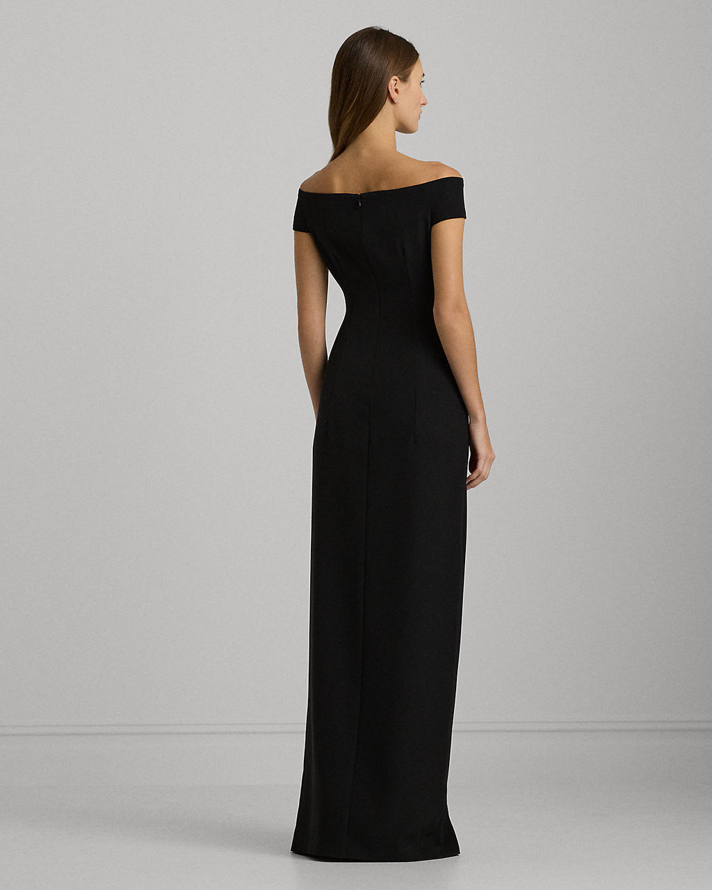 Lauren Ralph Lauren Crepe Off-the-Shoulder Gown Black Sz 6 $245