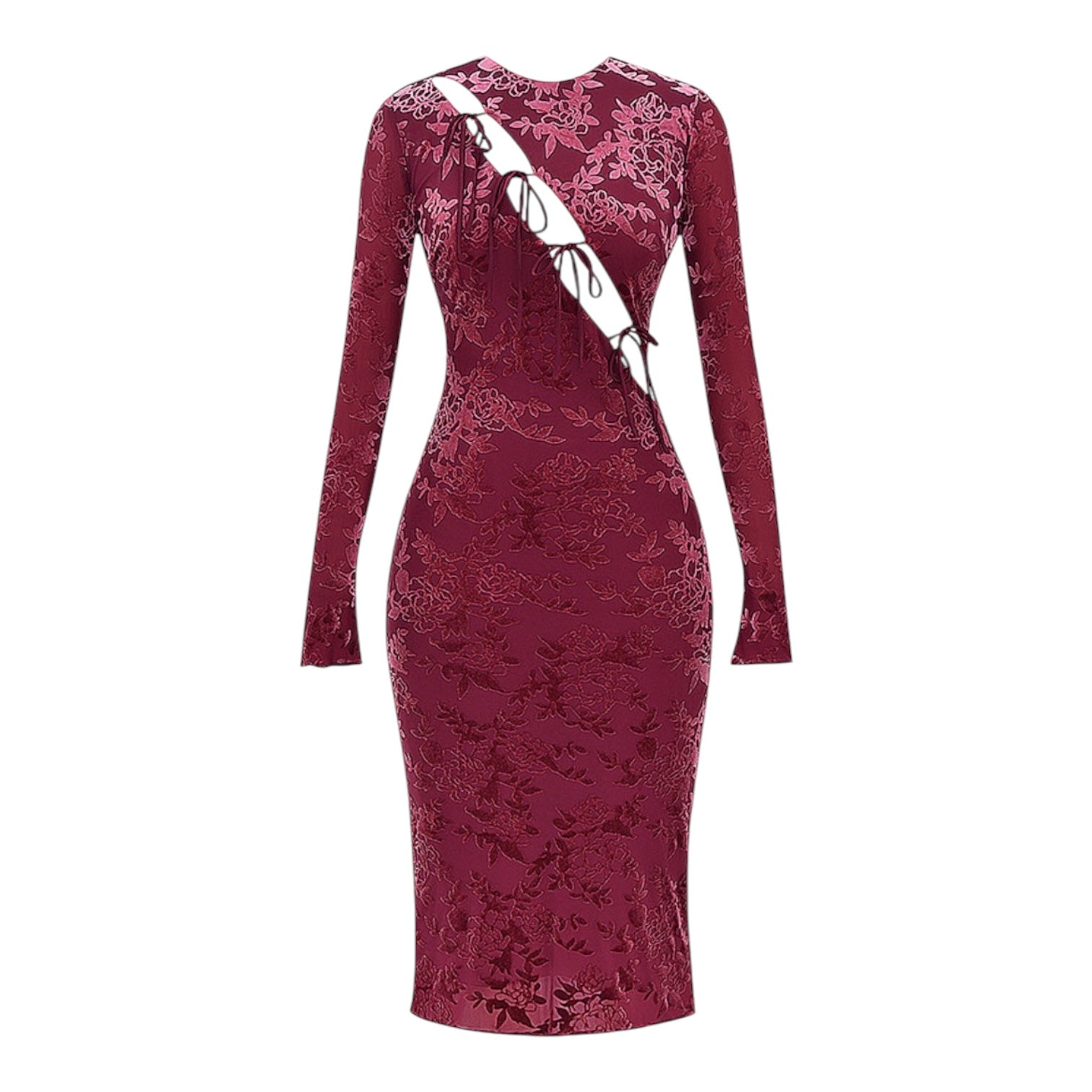 Mistress Rocks Mahogany Devoré Velvet Midi Dress Size XS