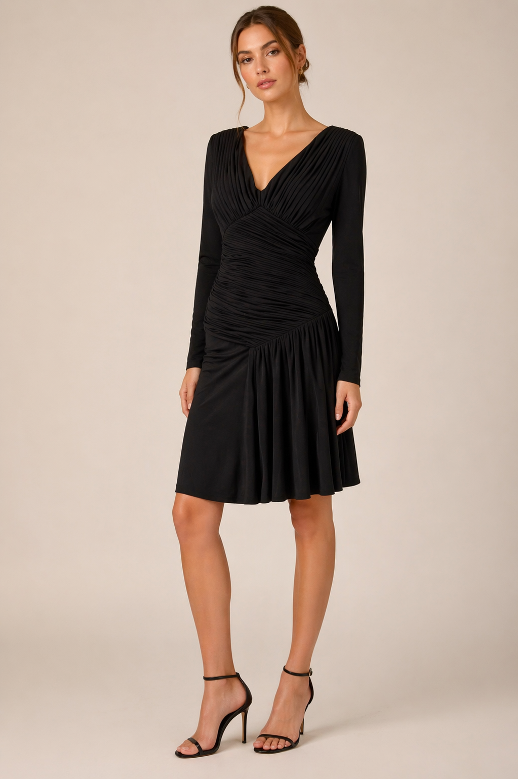 Ted Baker Fulvia Black Pleated Long Sleeve V Neck Dress $295 US Sz 6