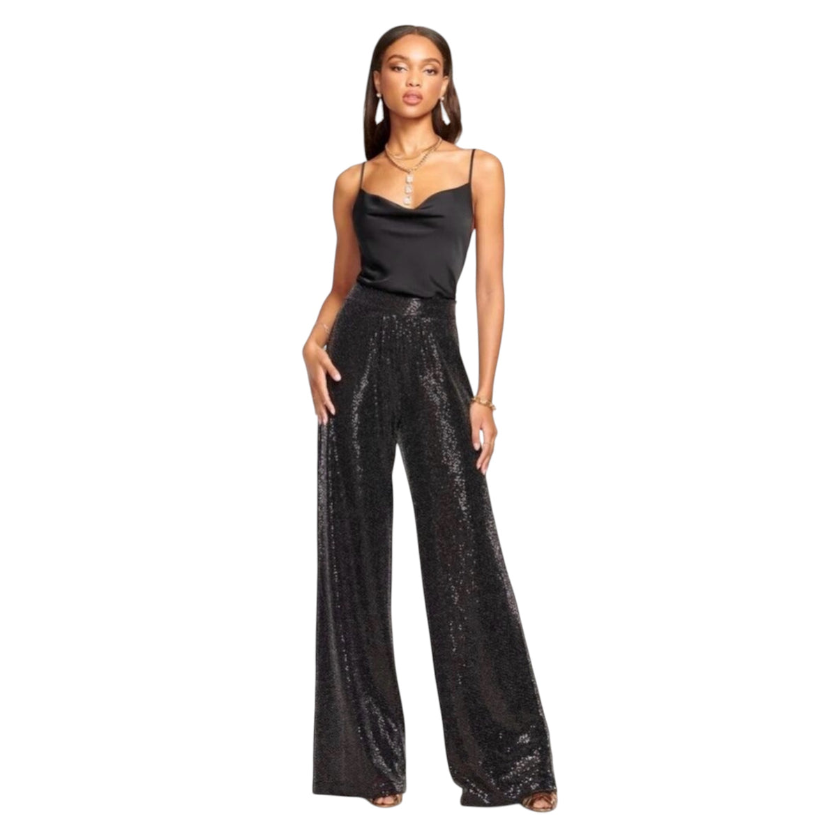 RAMY BROOK Christine Black Sequin Wide-Leg Pants Size 2