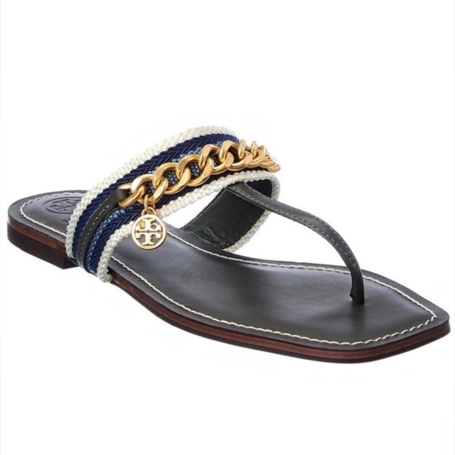 Tory Burch Mini Benton Chain Thong Sandals in Poblano, Size 6