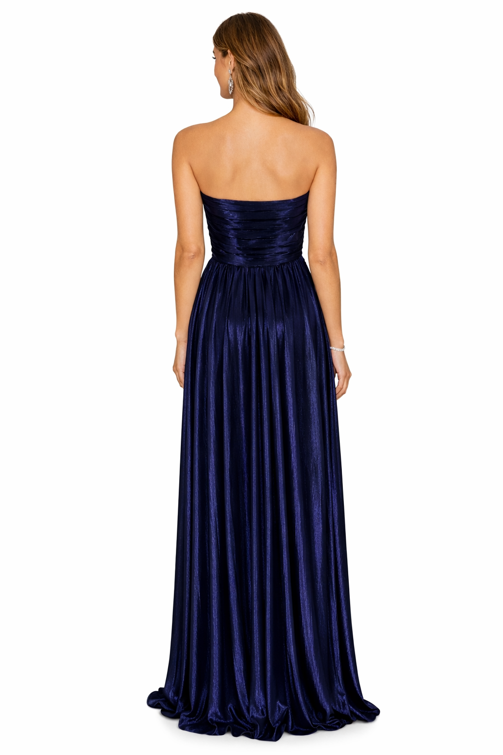 Retrofête Navy Strapless Metallic Pleated Gown Size Small $695