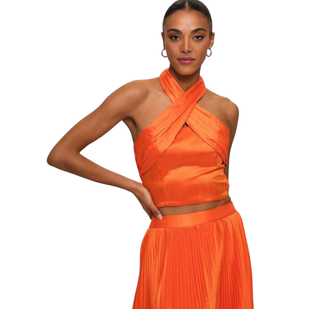 HUTCH Suri Ruched Halter Top in Orange
