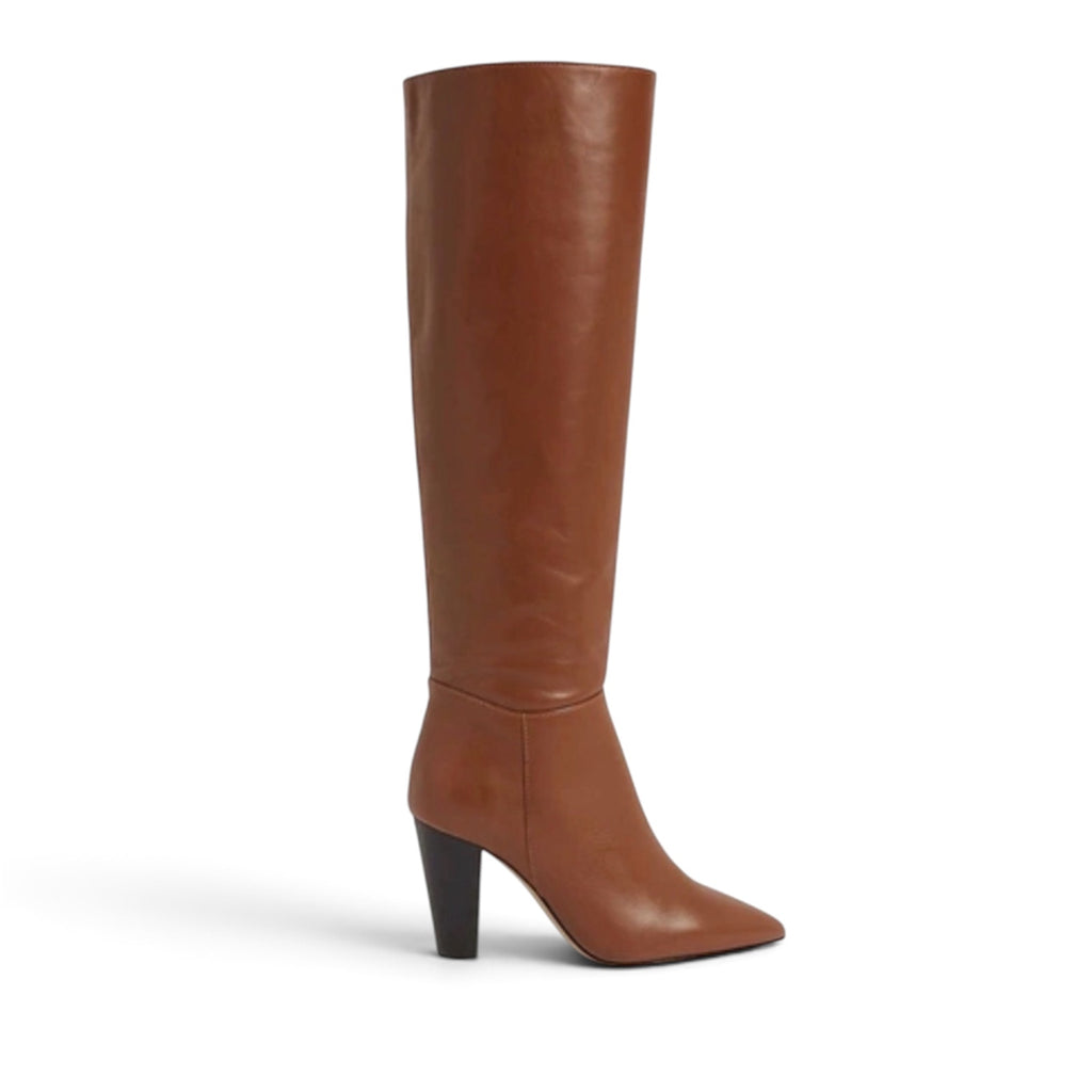 MAJE Fidel Tall Leather Boots in Cognac Sz 37