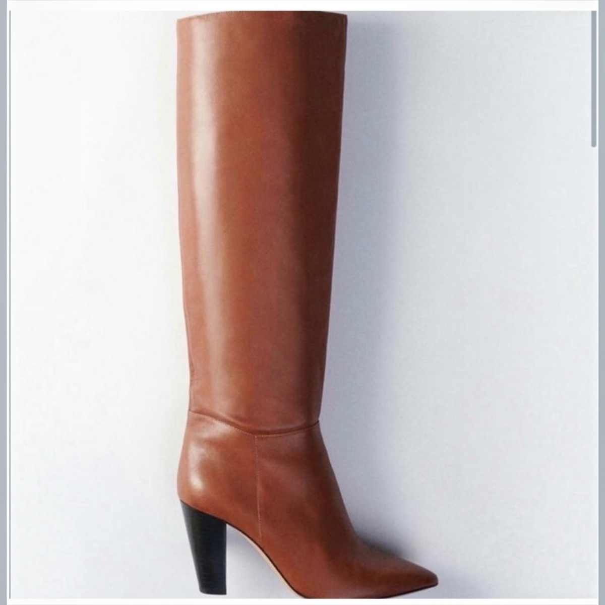 MAJE Fidel Tall Leather Boots in Cognac Sz 37