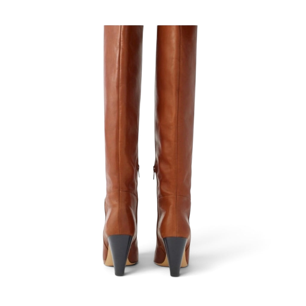 MAJE Fidel Tall Leather Boots in Cognac Sz 37
