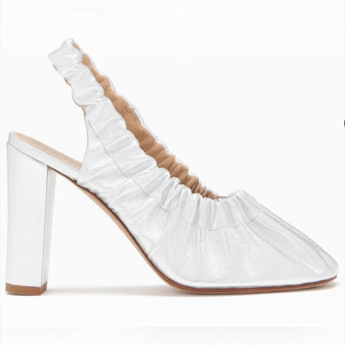 Ulla Johnson Lucia Leather Ruched High Heel in Silver 37 US 7