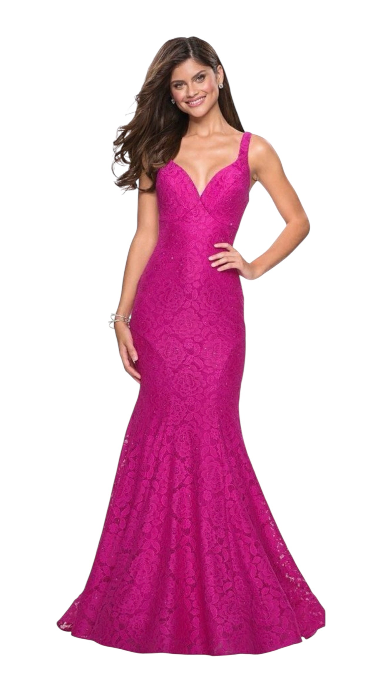 La Femme 27623 Hot Pink Lace Mermaid Gown Size 2 $478