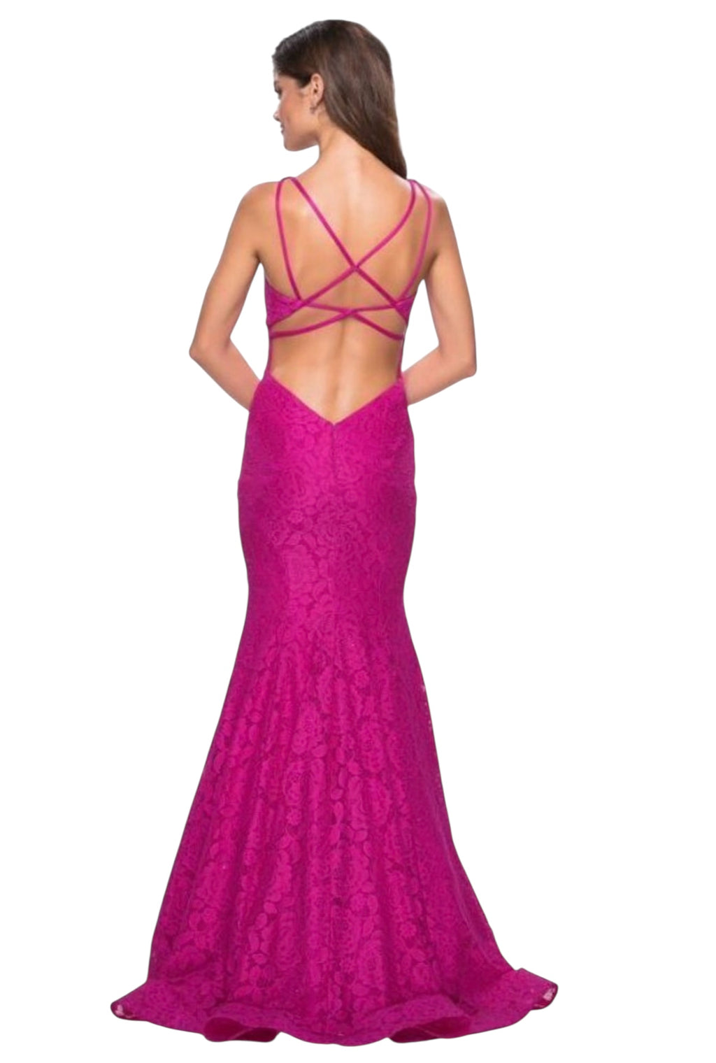 La Femme 27623 Hot Pink Lace Mermaid Gown Size 2 $478