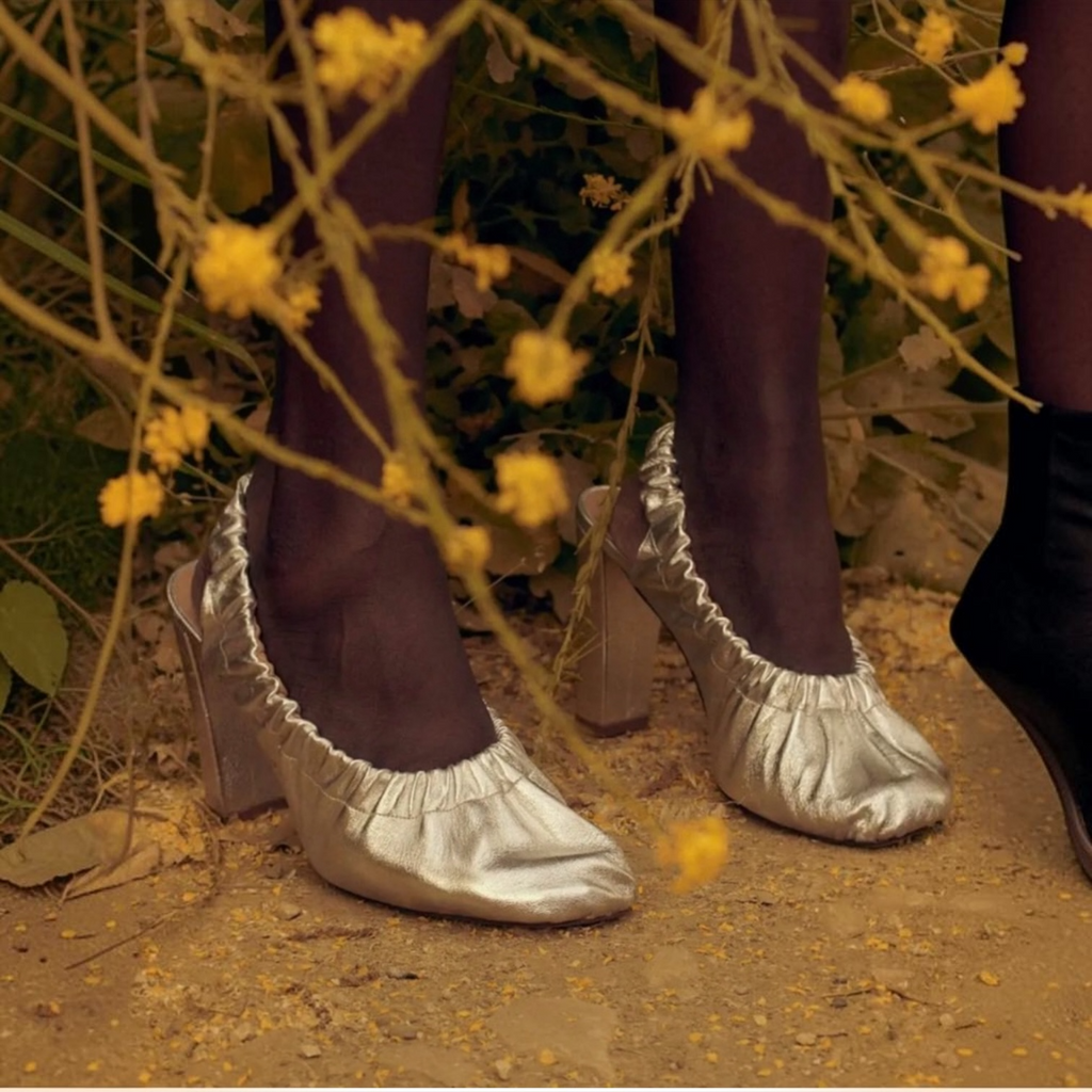 Ulla Johnson Lucia Leather Ruched High Heel in Silver 37 US 7
