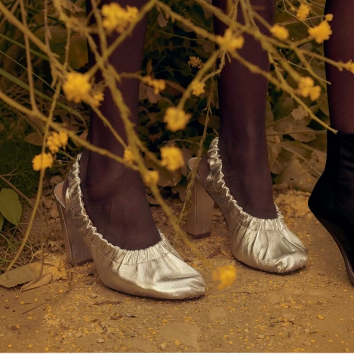 Ulla Johnson Lucia Leather Ruched High Heel in Silver 37 US 7