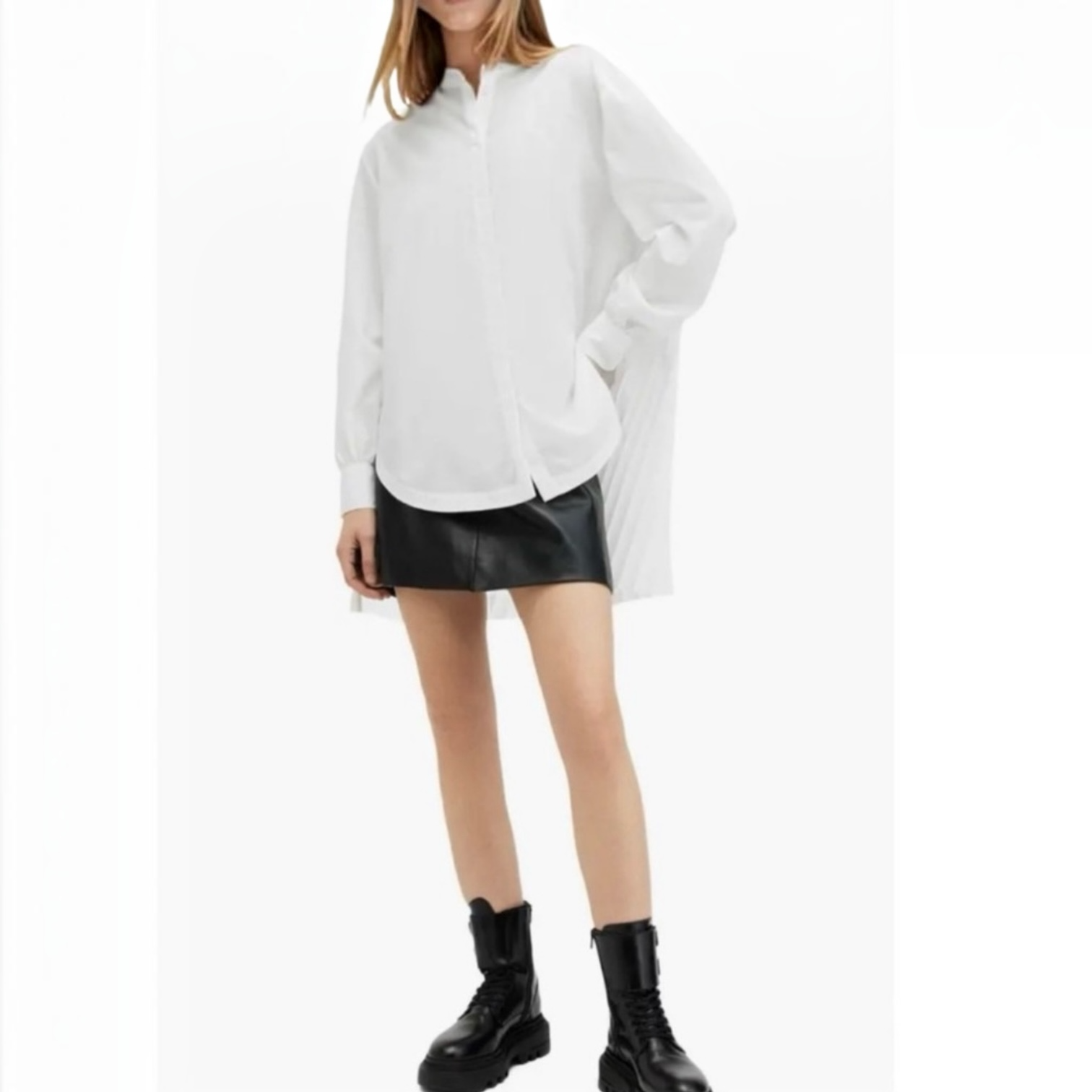 All Saints Percy Pleated Relaxed Fit Shirt White Sz 2