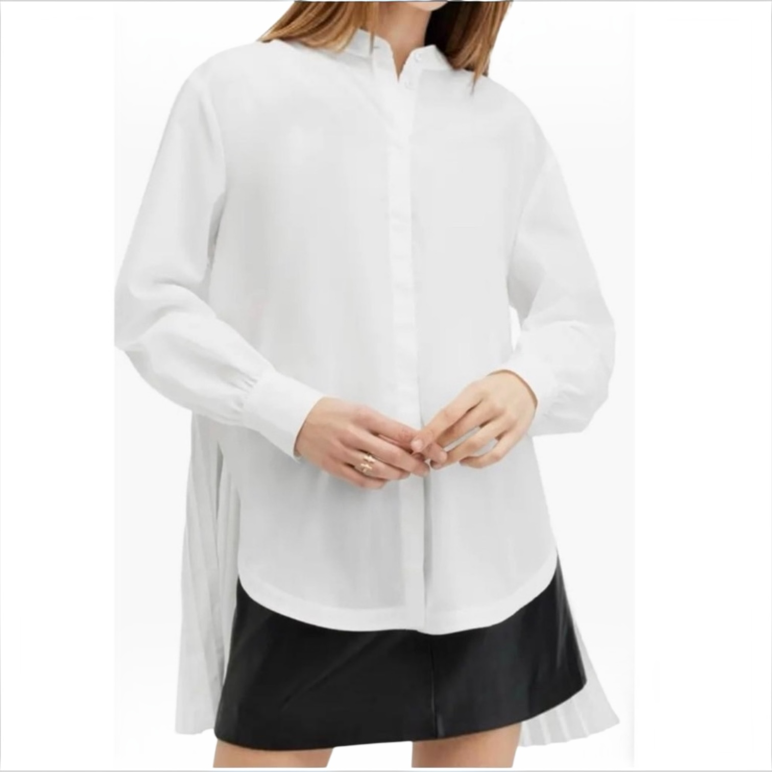 All Saints Percy Pleated Relaxed Fit Shirt White Sz 2