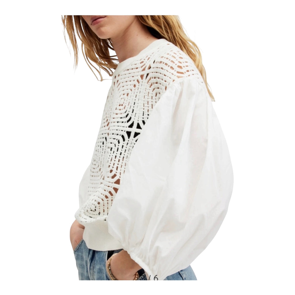 All Saints Sol Mixed Media Lace Top in Chalk Sz XS