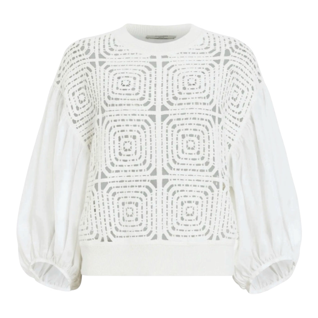 All Saints Sol Mixed Media Lace Top in Chalk Sz XS