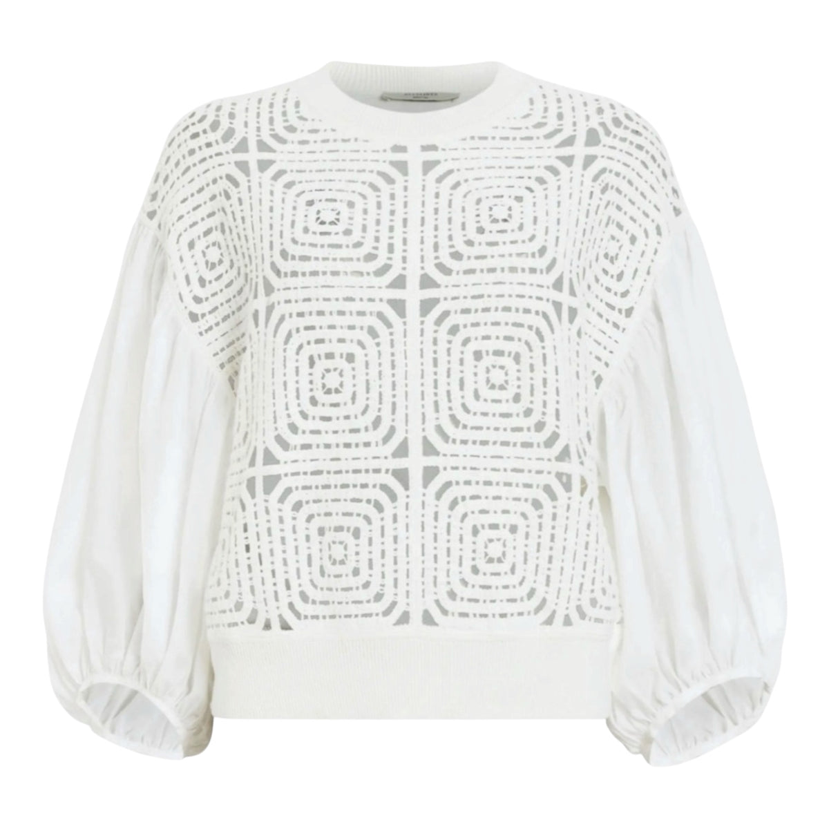 All Saints Sol Mixed Media Lace Top in Chalk Sz XS