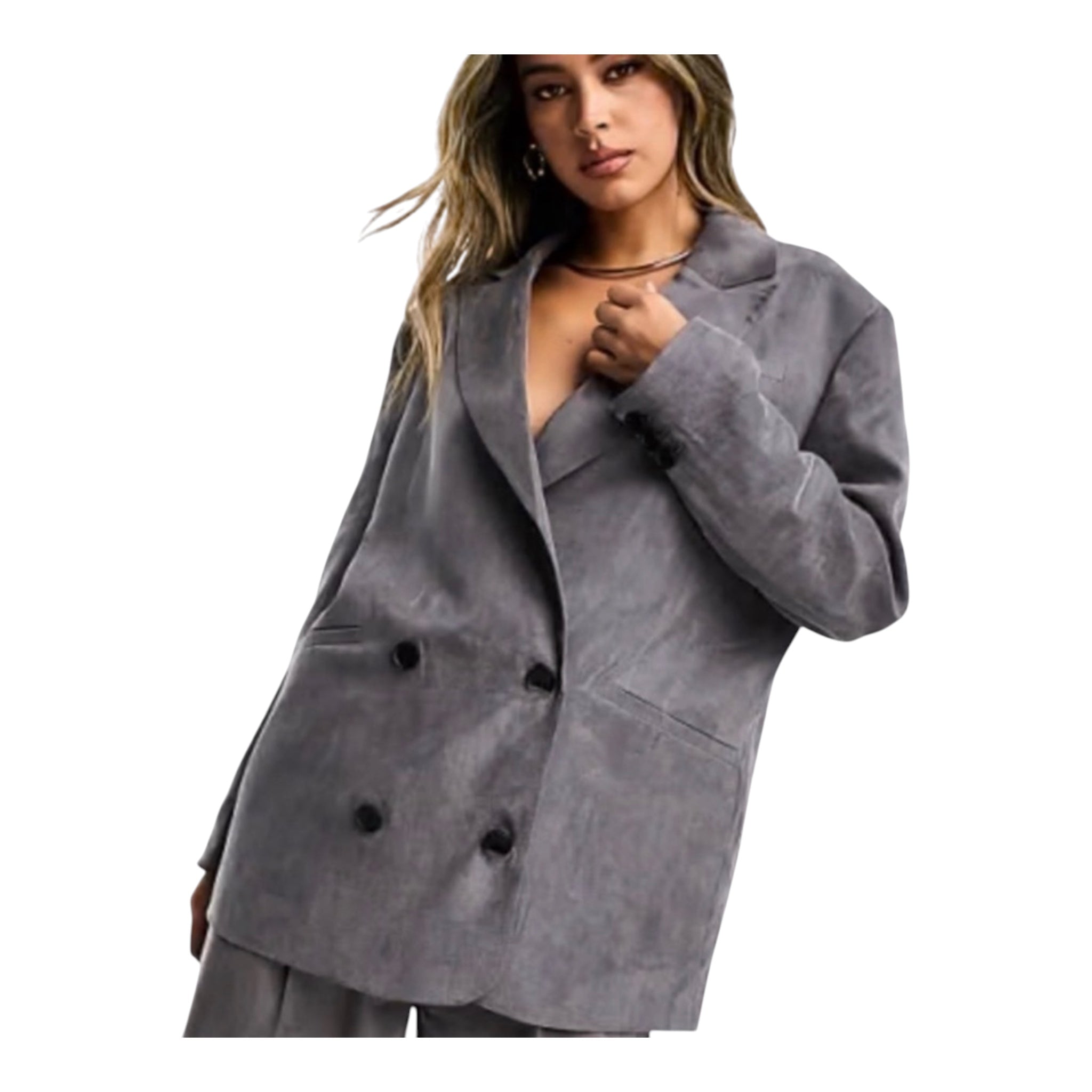 All Saints Elle Double Breasted Lightweight Blazer Grey Sz 8